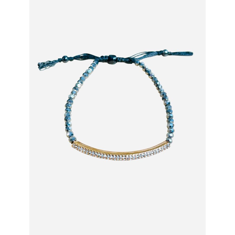 Stella & Dot Pave Tribute Adjustable Bracelet Gold Tone Hematite Beads